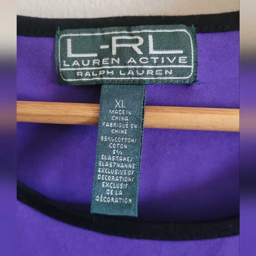 Ralph Lauren Embellished Logo Crewneck Tee, Women's XL, Rich Purple & Black - Picture 3 of 7